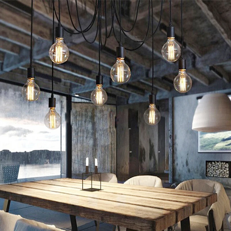 Hanging Home Lighting Adjustable Retro E 27 Edison Loft Style Classic Decorative LED DIY Vintage Spider Pendant Lamp light