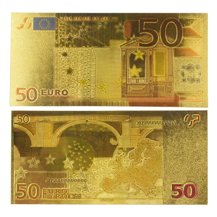 Wr 24k Plated Gold Banknote Best Business Gifts Colorful Euro 50 Currency