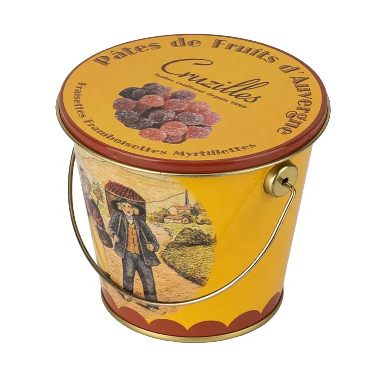 OEM Service Food Grade Round Tin Ice Bucket with Metal Handle