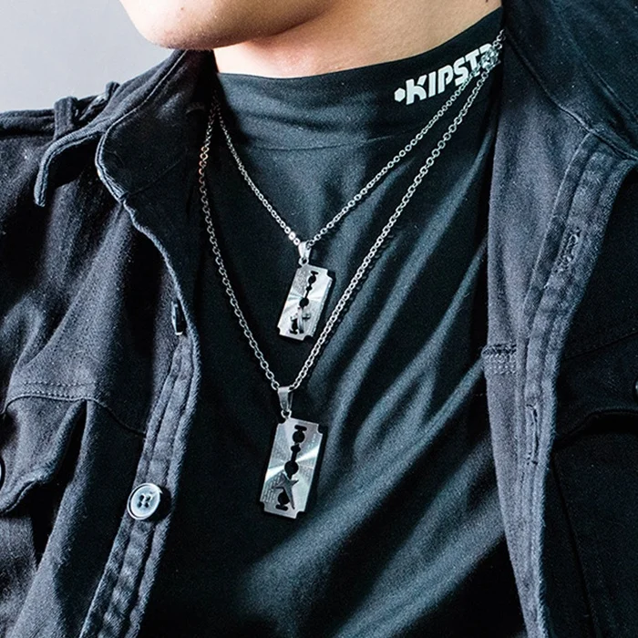 MECYLIFE 2019 Fashion Design Razor Shaver Barber Jewelry Stainless Steel Engraved Cross Pendant Necklace