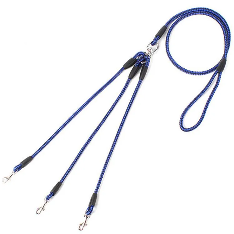 Wholesale Nylon Braided Three Way Hooks No Tangle Couplers Walking Lead Rope Dog Leash for 3 Dogs