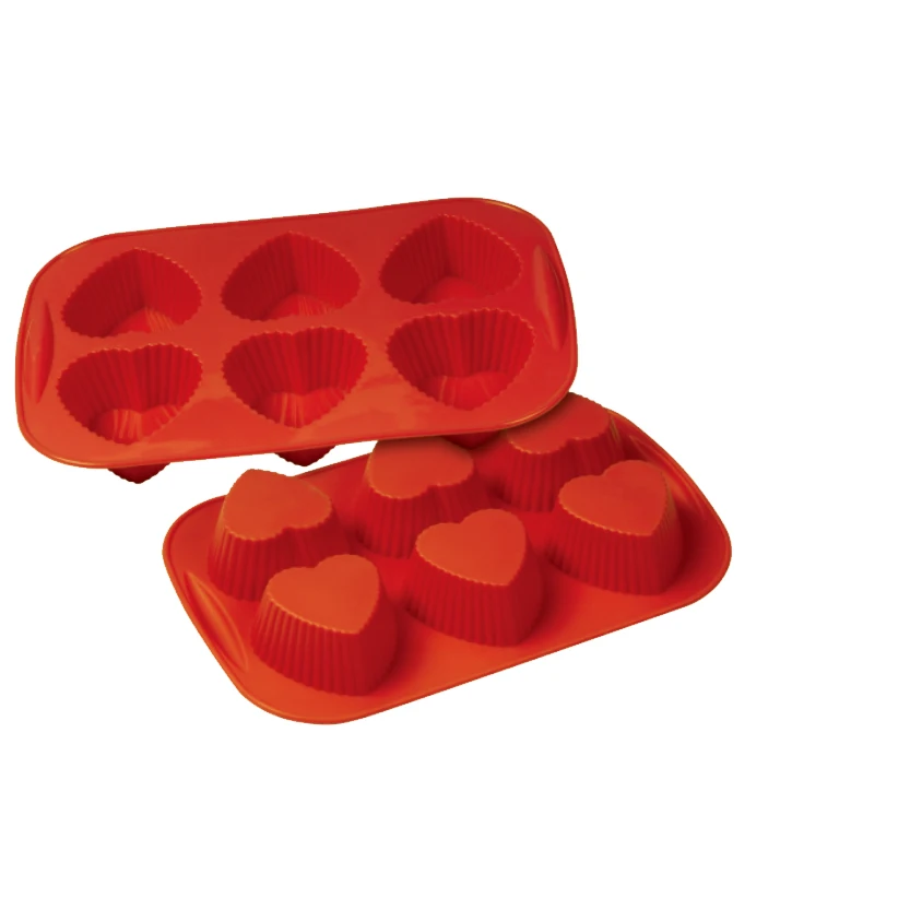 6 Cavities Heart Shape Silicone Baking Mold Cake Pan for Muffin Cups