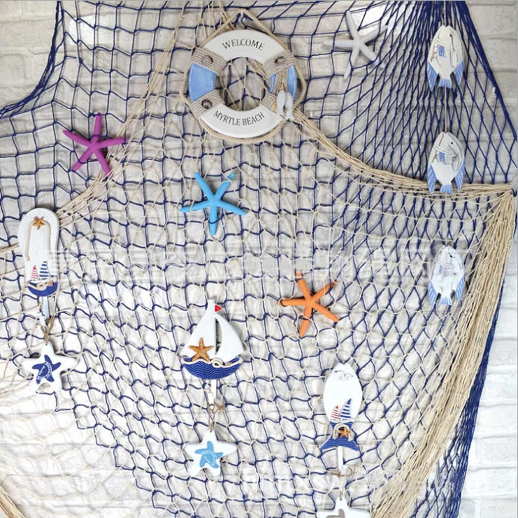 Blue Hanging Photo Displays Fish Net Picture Frames, Home Wall Birthday Ocean Theme Party Decorations