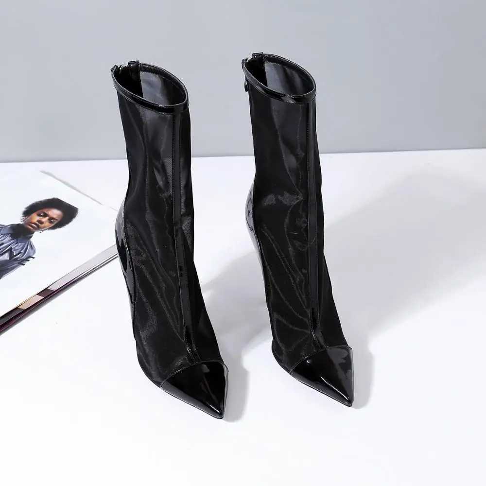 Black Mesh Hollow Out Women High Heel Ankle Sandal Boot 2018