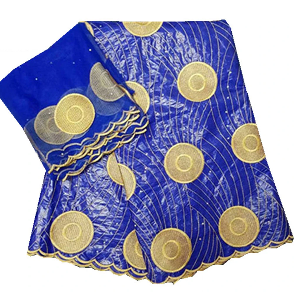 Красивая вышитая раковина Королевский синий африканский базин одежда ML47B25