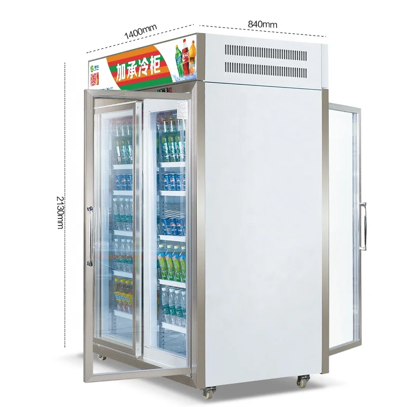Jiacheng front and rear open style air cooling cold drink refrigerator, glass door fridge, convenience store beverage cooler