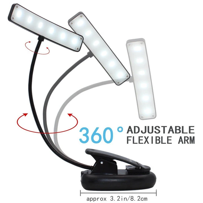 Rechargeable 6 SMD LED music stand light Flexible gooseneck Easy Clip On Read book Reading Lamp With 3 modes