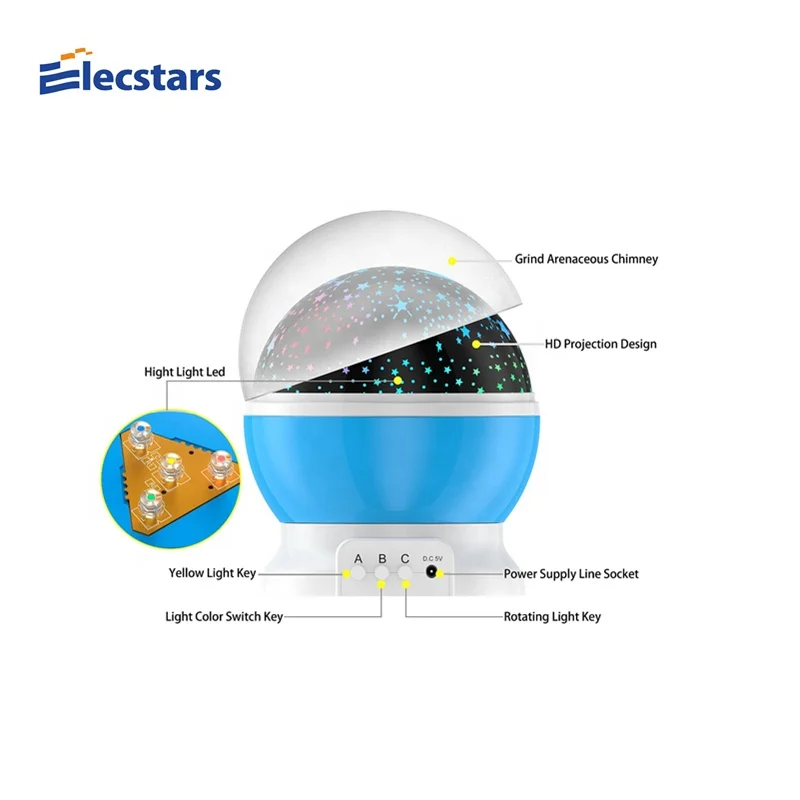 
2019 Amazon Hot Selling Rotating Star Sky Moon Projector Bedroom Night Light High Quality Baby Night Lamp For Kids Desk Lamp 