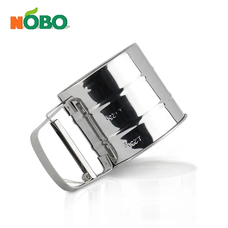 Shaker Sieve Cup with Crank Kitchen Flour Sifter Stainless Steel Use One-handed Double Mesh Family Baking & Pastry Tools 10.5cm