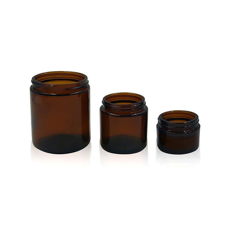 2oz 4oz 8oz Amber Glass Jar with Straight Sided and Black PP Cap