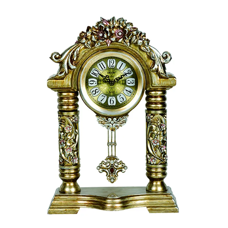 fashion decoration desk clock with pendulum polyresin desk clock 1463