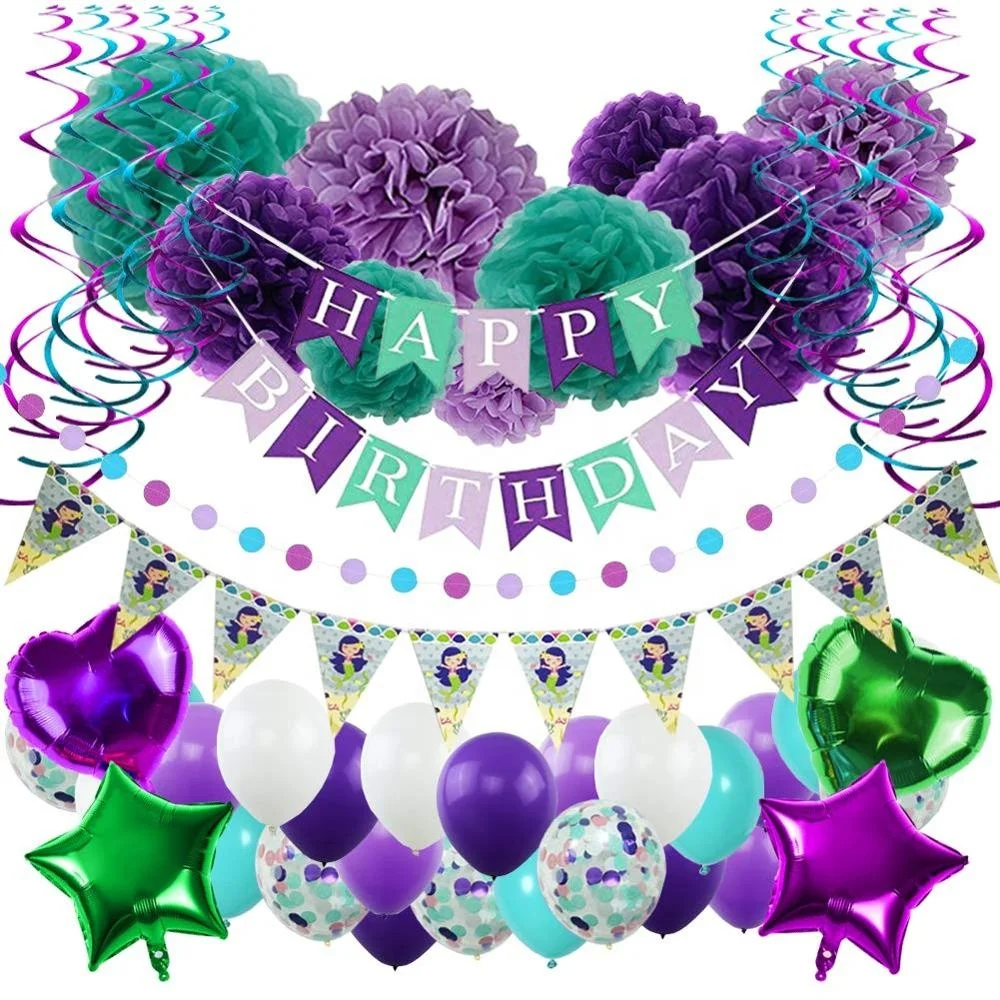 Nicro New Product 65 PCS Girl Baby Shower Mermaid Birthday Party Decoration Supplies Set