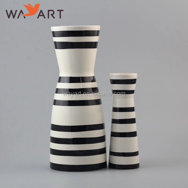 Hourglass Shape Zebra Stripes Tall Ceramic Vase For Home Decor