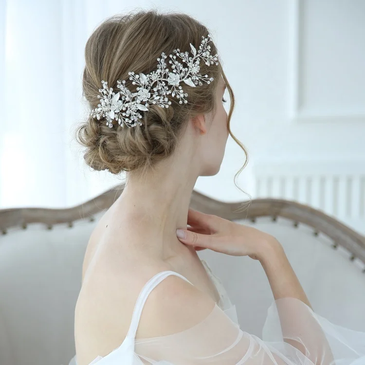 Shiny Bridal Hair Clip Crystal Barrette Women Silver Headband Wedding Anniversary Hair Accessories Headpiece