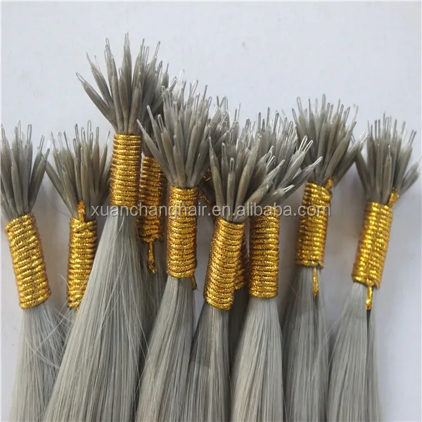 Nano Ring Metal Gray Color Stick-Tip Human Hair Extensions Cheap Price
