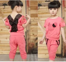 minnie mouse clothing,new 2016,kids girl clothes set,girls clothing set,sport suit,lace,summer,T-shirt + pants set