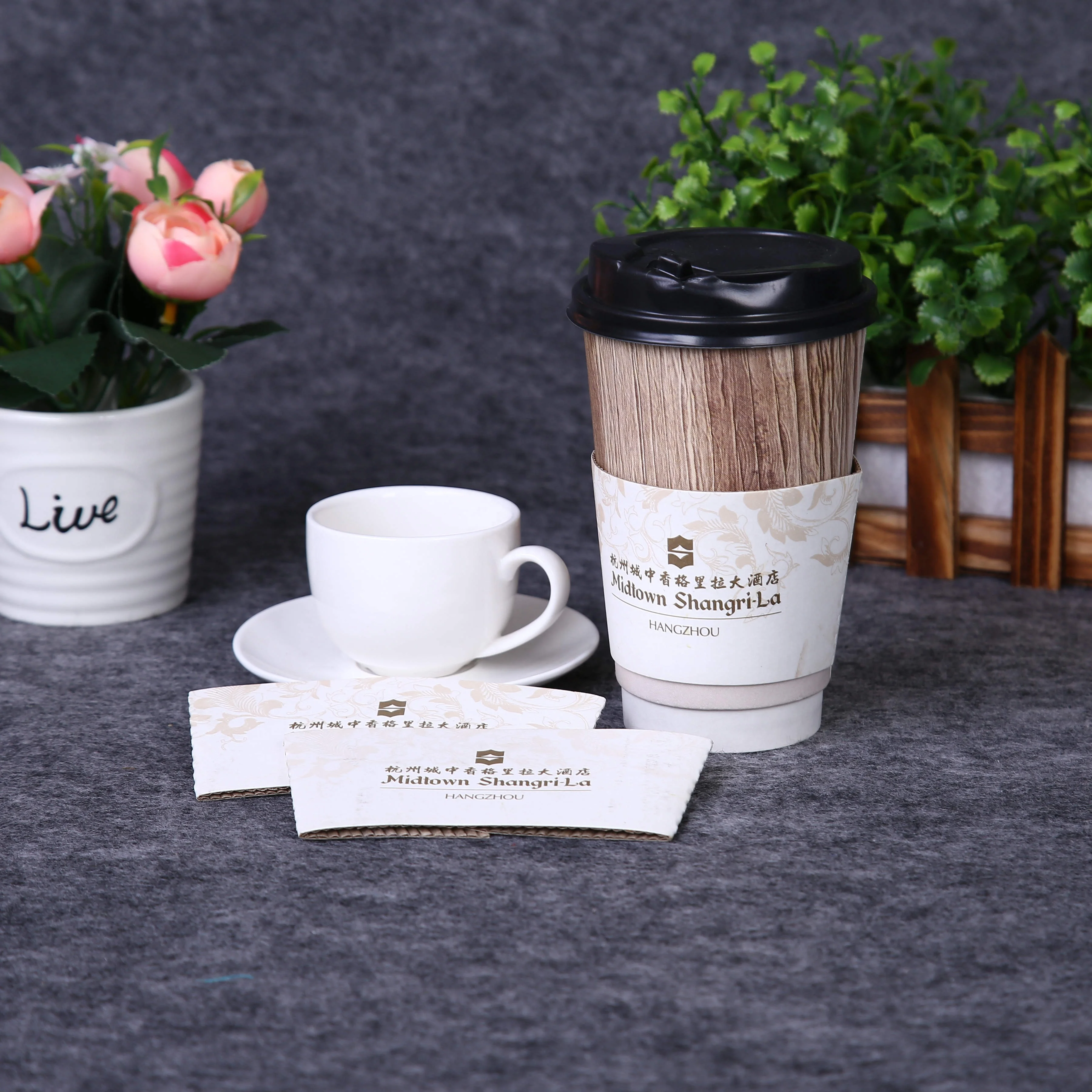 
Disposable coffee hot sleeves biodegradable hot cup sleeve custom printed cup sleeves 