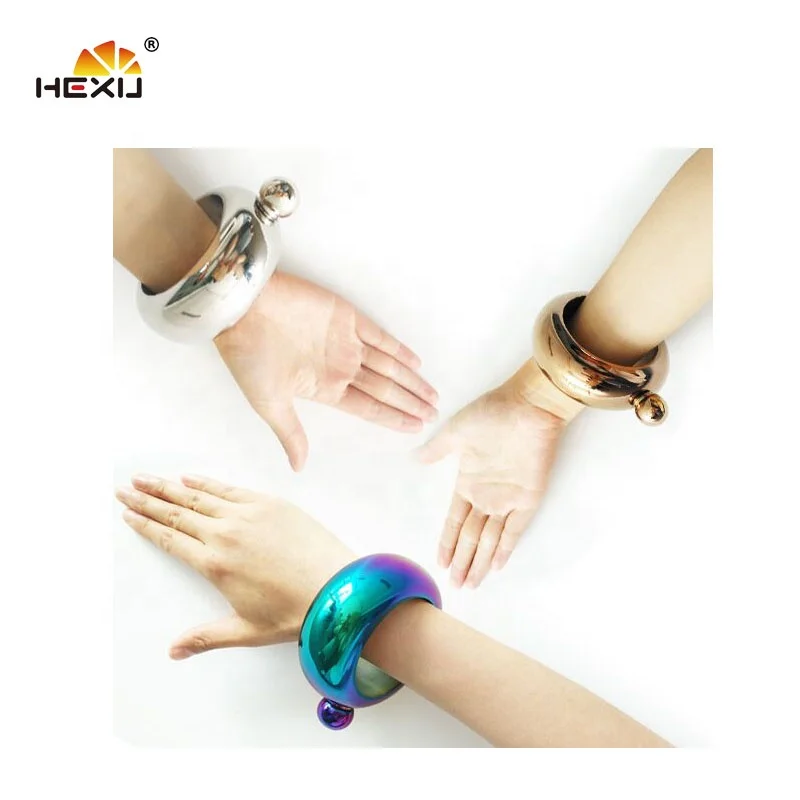 3.5oz Stainless Steel Bling Bling Wristlet Sharp Bangle Bracelet Hip Flask