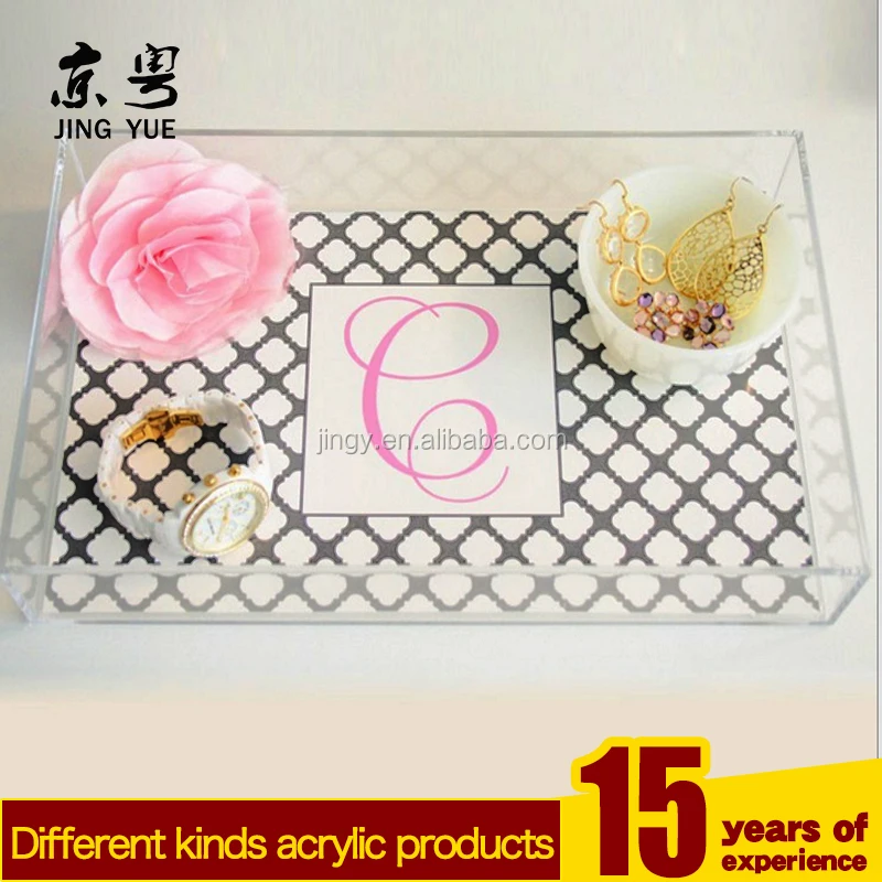 wholesale restaurant custom clear transparent bar acrylic pmma plexiglass coffee tea tray acrylic serving tray with two handles