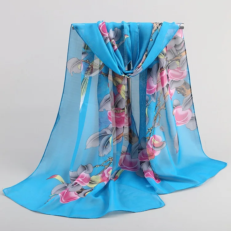 Fashionable flower print thick chiffon scarf silk For lady