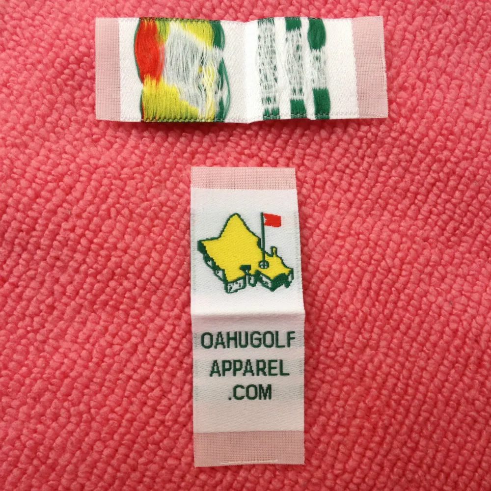 High density white taffeta woven label for golf apparel,washing care apparel label for neck