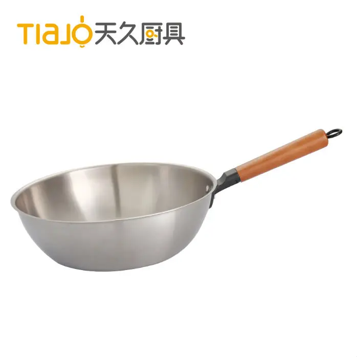 30cm Super Light Pure Titanium Chinese Wok with Wooden Handle