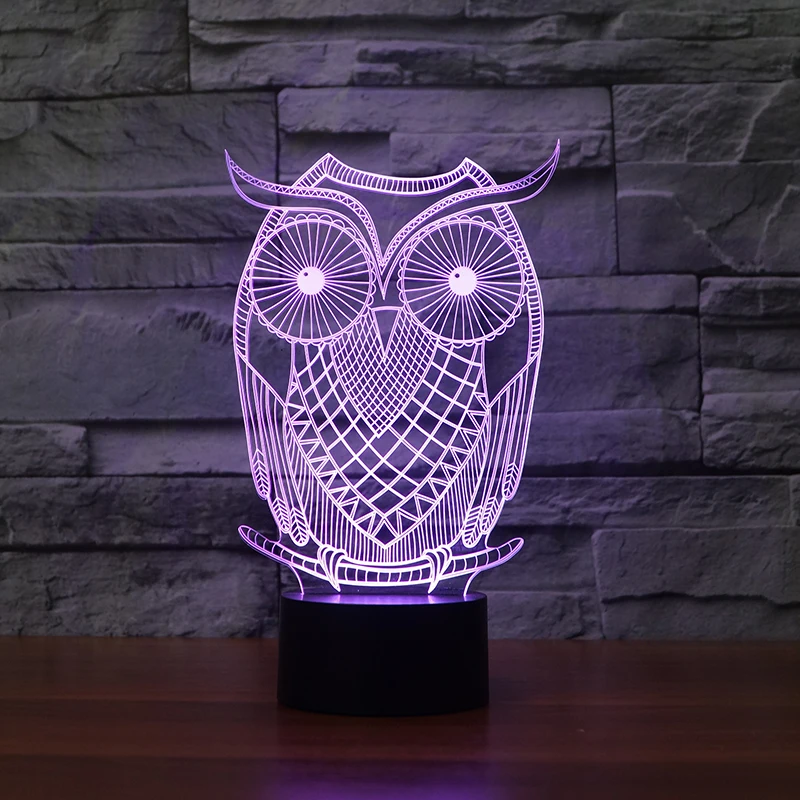 3d effect owl illusion home deco lamp with 7 color led night light for kid's gift FS-3389