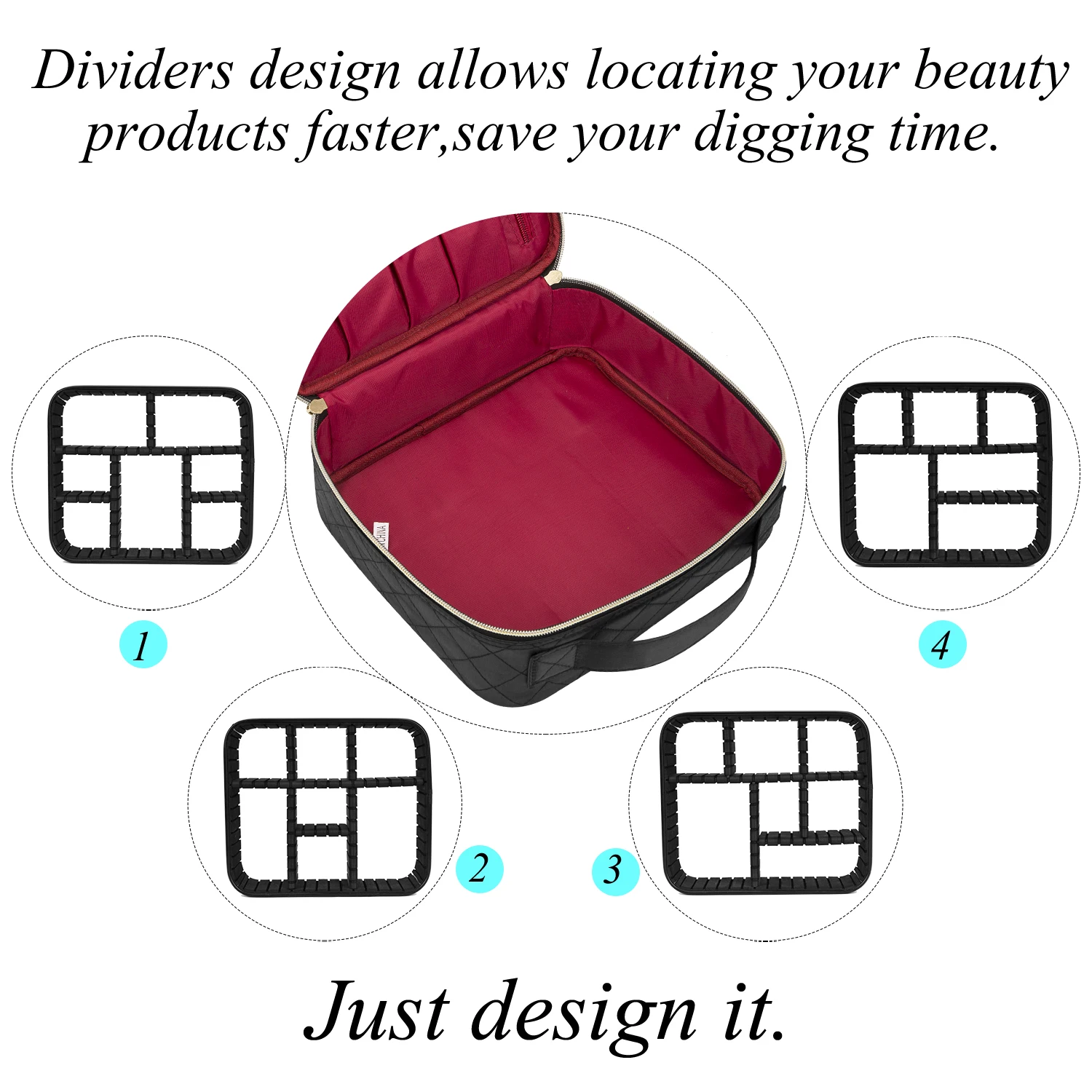 Lokass Eco Friendly Portable Waterproof Makeup Bag Cosmetic Organizer Cosmetic Case Bag  with Handle Adjustable Dividers