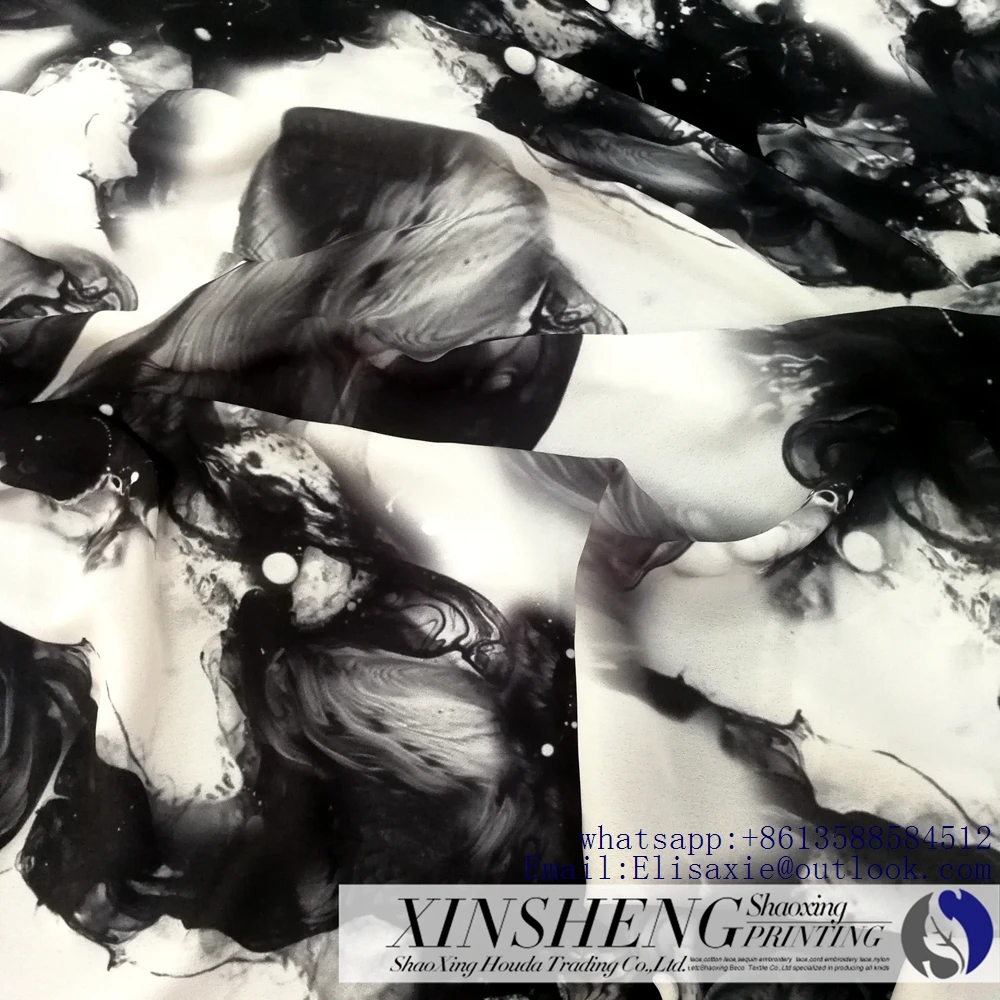 Digital printed 100% polyester crepe chiffon fabric ink painting abstract printed fabric for textile