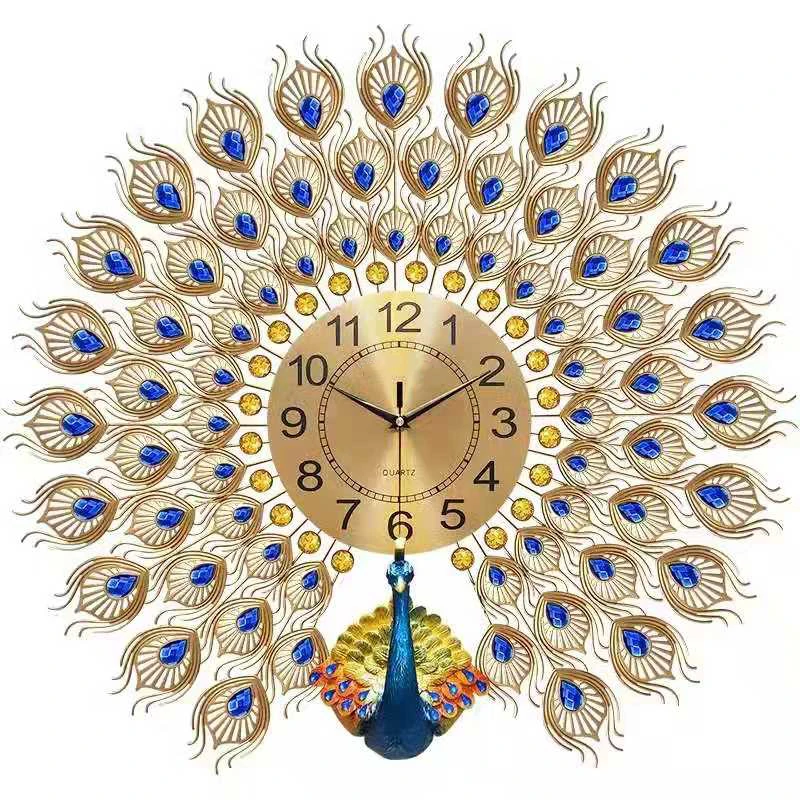 Wholesale hot sale 3D fashion peacock handmade mute wall clock wall hanging art craft gift reloj de pared