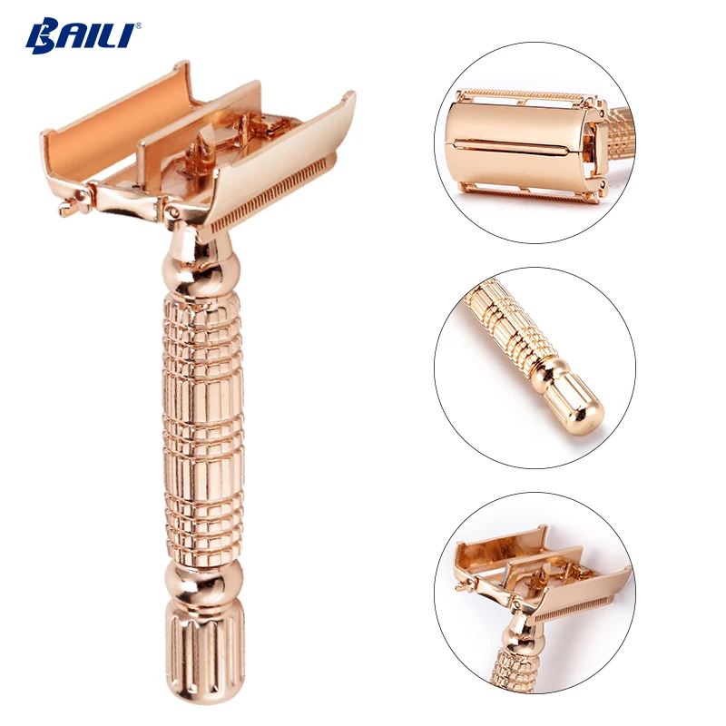 Straight Long handed Metal stainless steel butterfly open cut throats razor double edged blade razor safety shaving travel set