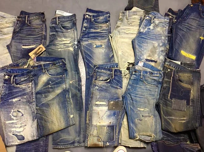 Mens cuffed joggers shiny denim jeans