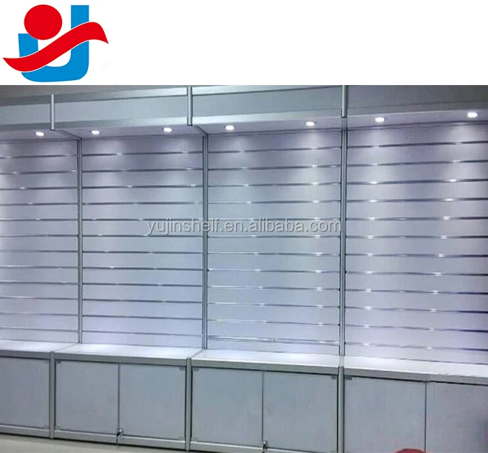 New design auto car accessories parts slatwall display rack, shop design glass display cabinet