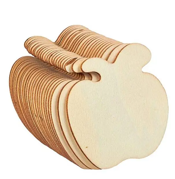 Unfinished Wood Cutout - 24-Pack Apple Shaped Wood Pieces for Wooden Craft DIY Projects, Gift Tags, Home Decoration