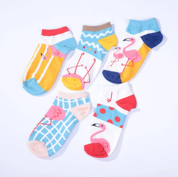 
Korean fashion funny women cute animal flamingo cotton crew ankle socks 