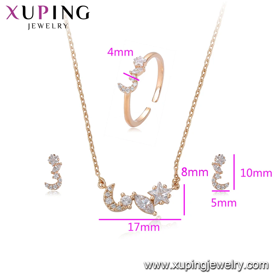 64497 Xuping latest gold jewellery designs fancy artificial 18k gold three pieces bridal jewelry set, artificial jewellery