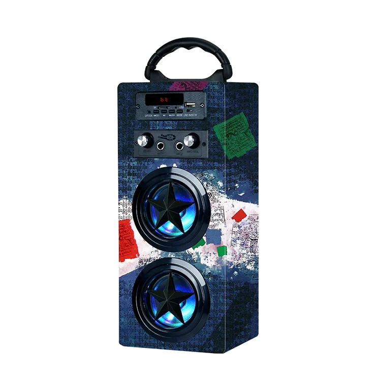 New arrival Wooden case KBQ-1603 wireless speaker Karaoke Portable speaker USB TF FM AUX KBQ1603 Sound box with led light 3w*2