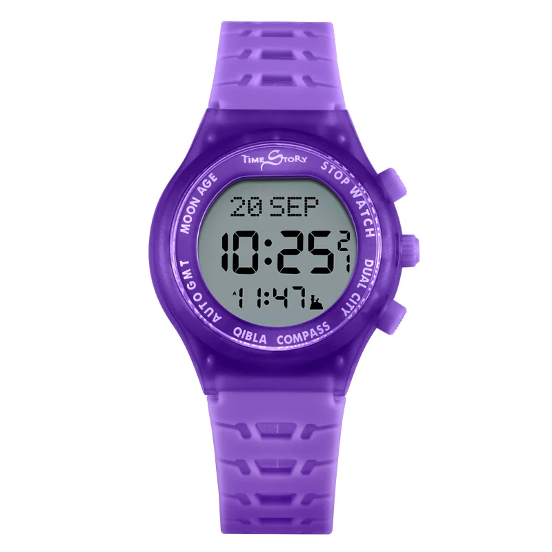 Modern sport Azan MusIim Islamic Qibla Watch Prayer Compass alarm LCD Light  Taqweem selection