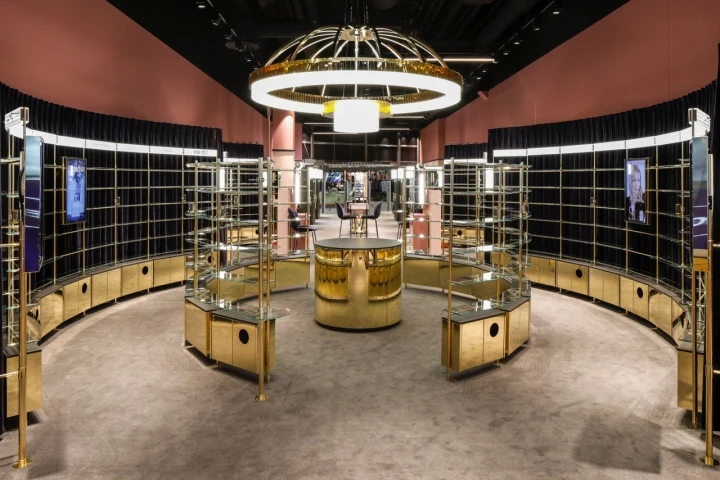 Luxury Shopping Mall Golden Display Shelf For Cosmetic Shop
