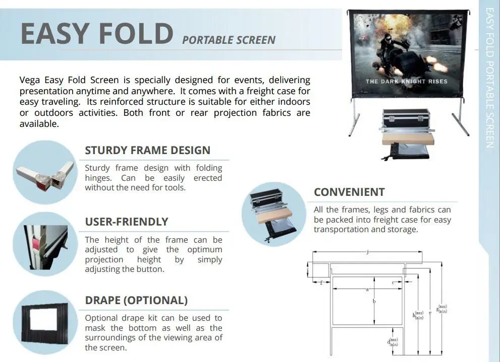 180Inch Fast foldable projection screen/Easy fold screen front and back projector screen
