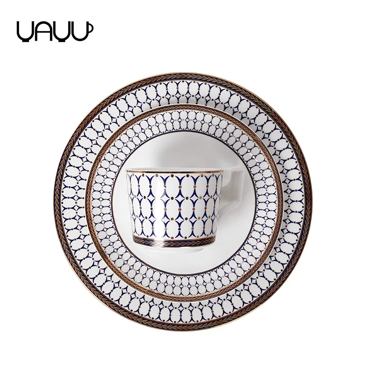 Online sale high quality 16pcs ceramic dinnerware dinner set with gold rim