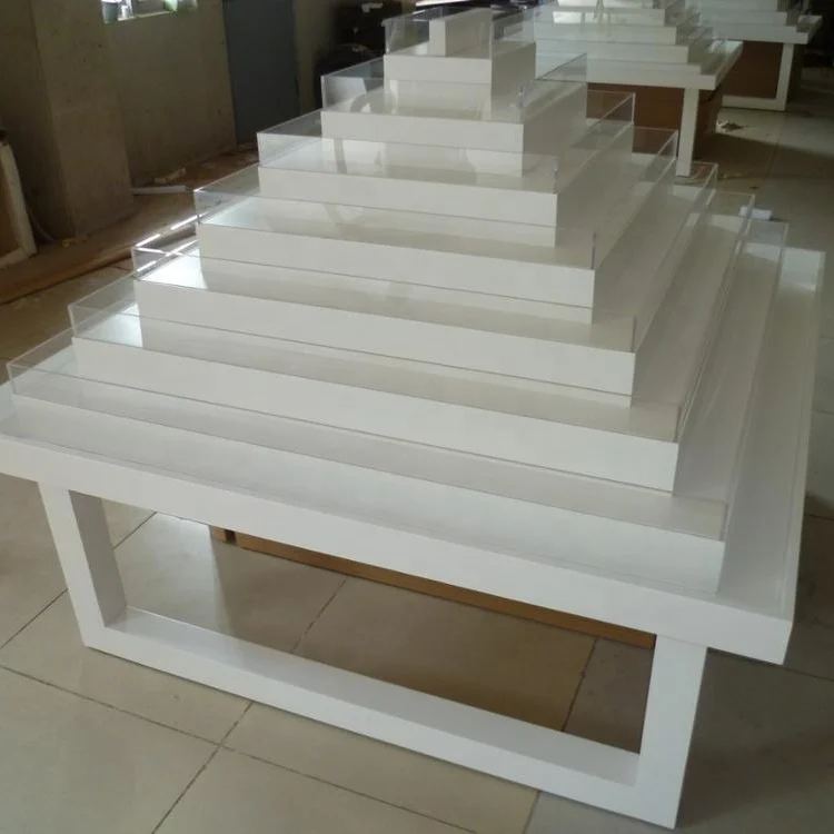 Besboke Pyramid Chinese Substitute Table Retail Shop White Corian Display Cabinet