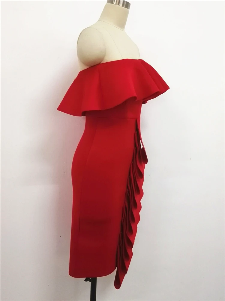 Hot Girl Dress Bodycon Evening Off Shoulder Party Ruffles Sexy Summer Club Wear Dress Backless Ladies Slim Elegant Tight Robes