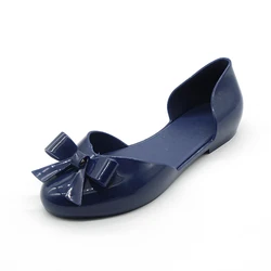 Beautiful Beach Red Bowknot Flat PVC Ladies Jelly Shoes