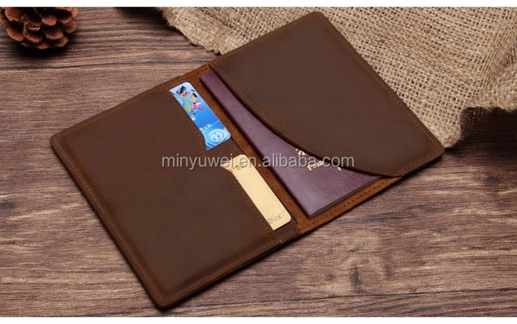 Vintage leather two pockets passport holders for businessmen crazy horse leather travel accessories passport case