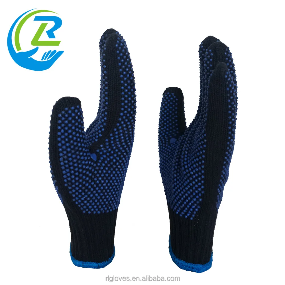 10 gauge cotton Polyester Knitted double side non slip blue PVC dots coated breathable labour safety working hand gloves