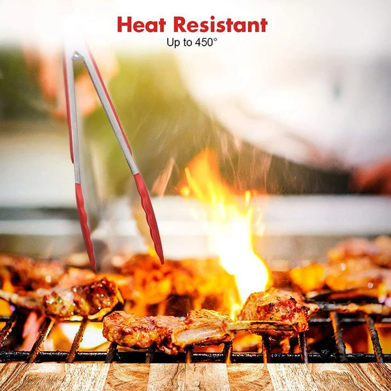 Heat resistant Silicone kitchen grill bbq tongs , food service bread and salad Clip for cooking