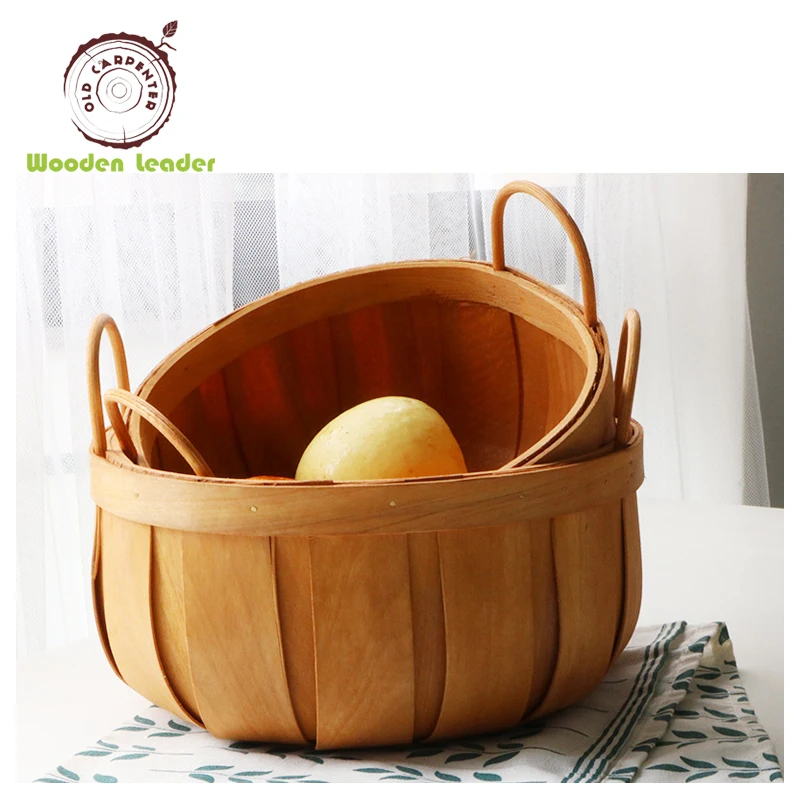 Handmade Woven Baskets Natural Wood Vegetable Fruit Bread Egg Food Storage Camping Picnic Snacks Container Kitchen Storage