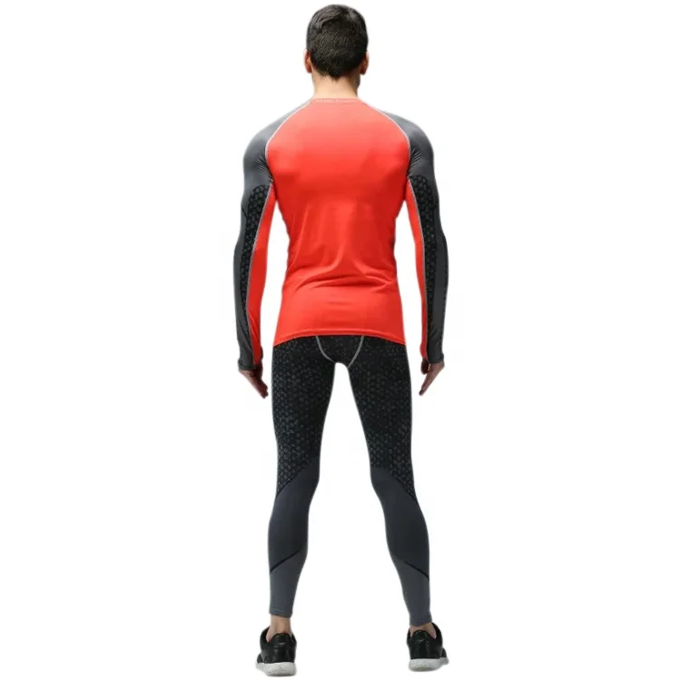 Ptsports young design long sleeves tight gym wear outdoor athletic sportswear men compression tights two pieces fitness set