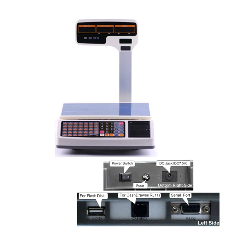 Good sale digital electronic cashing balance 15kg or 30kg usb weighing scale with thermal receipt roll printer T30U